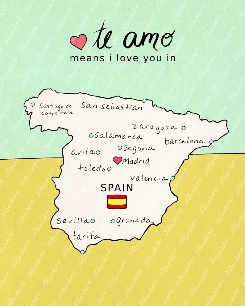 I Love You in Spain // Printable Download Print Spanish Map Etsy