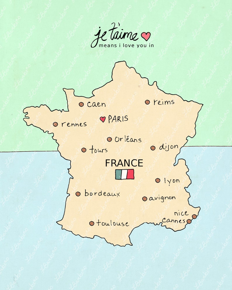 I Love You in France // French Map, Printable Download Poster, Modern Baby Girl Pink Nursery Decor, European Travel Theme, Digital Print image 7