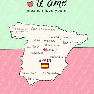 I Love You in Spain // Printable Download Print, Spanish Map, Art Poster, Travel Theme, Poster Print, Nursery Art, Spanish, Country Maps image 4