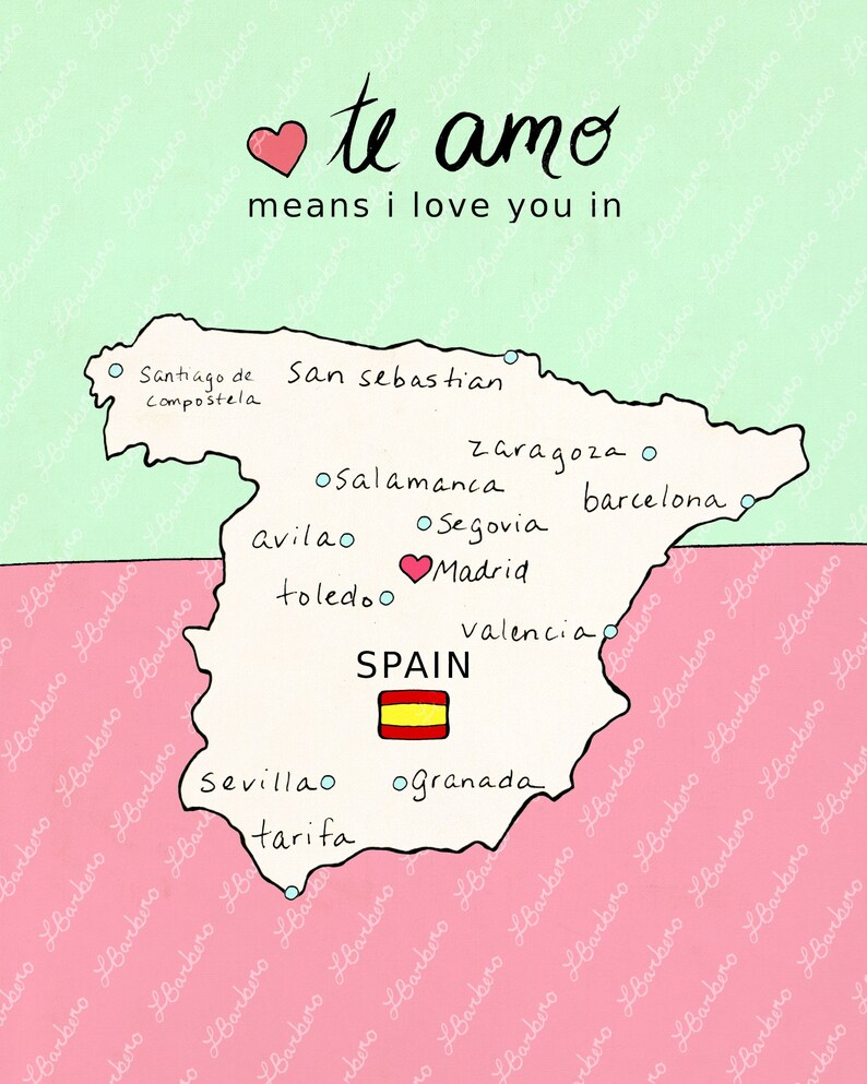 I Love You in Spain // Printable Download Print, Spanish Map, Art Poster, Travel Theme, Poster Print, Nursery Art, Spanish, Country Maps image 4