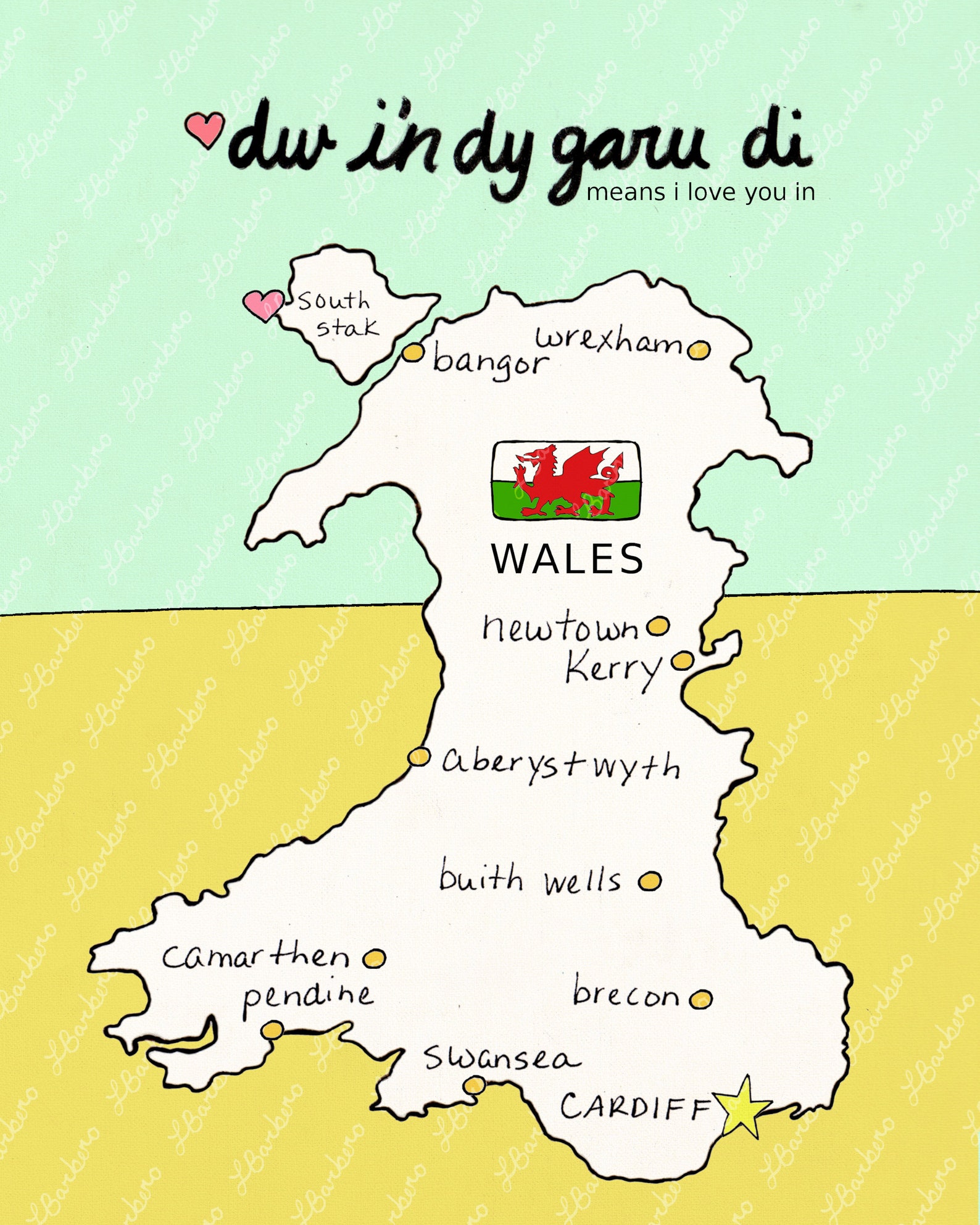 I Love You in Wales // Download Printable, Gallery Wall, Nursery Art, European Travel, Welsh Map