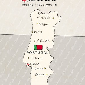 I Love You in Portugal Druckbare Kunst Poster, Portugiesische Karte, Moderne Baby Kinderzimmer Dekor, Europäische Karte, Reise Thema, Digital Bild 7
