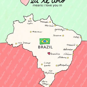 I Love You in Brazil // Printable Download, Digital Print, Travel Nursery Art, Map, Chart, Children Decor, Romantic Poster, Digital, Giclee imagem 2