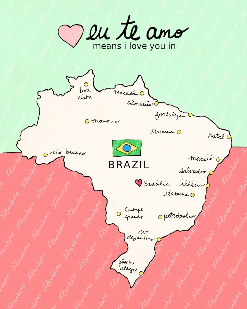 I Love You in Brazil // Printable Download, Digital Print, Travel Nursery Art, Map, Chart, Children Decor, Romantic Poster, Digital, Giclee imagem 2