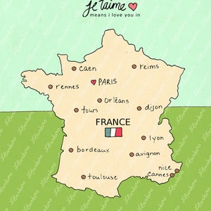 I Love You in France // French Map, Printable Download Poster, Modern Baby Girl Pink Nursery Decor, European Travel Theme, Digital Print image 5