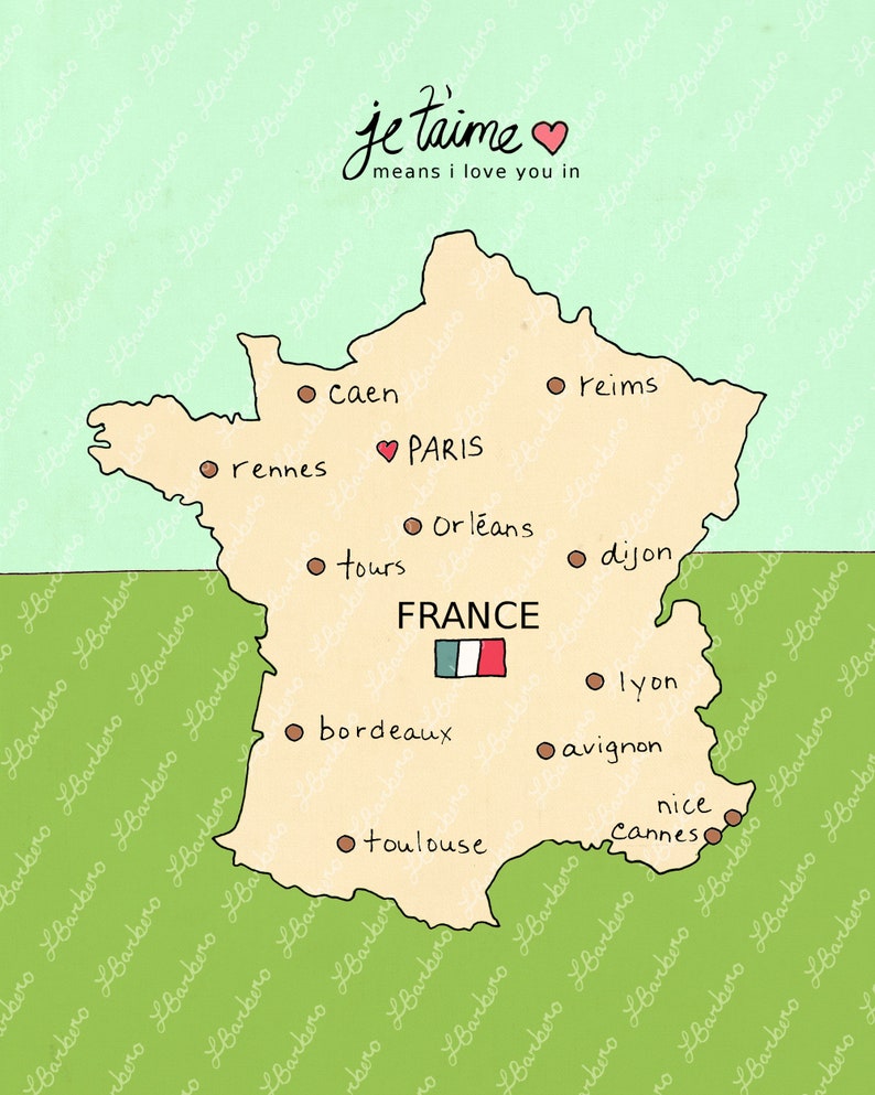 I Love You in France // French Map, Printable Download Poster, Modern Baby Girl Pink Nursery Decor, European Travel Theme, Digital Print image 5