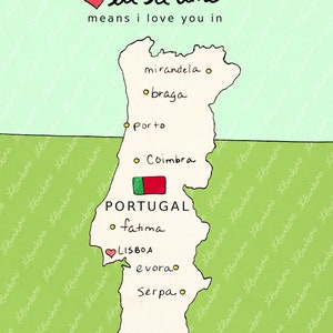 I Love You in Portugal Druckbare Kunst Poster, Portugiesische Karte, Moderne Baby Kinderzimmer Dekor, Europäische Karte, Reise Thema, Digital Bild 6