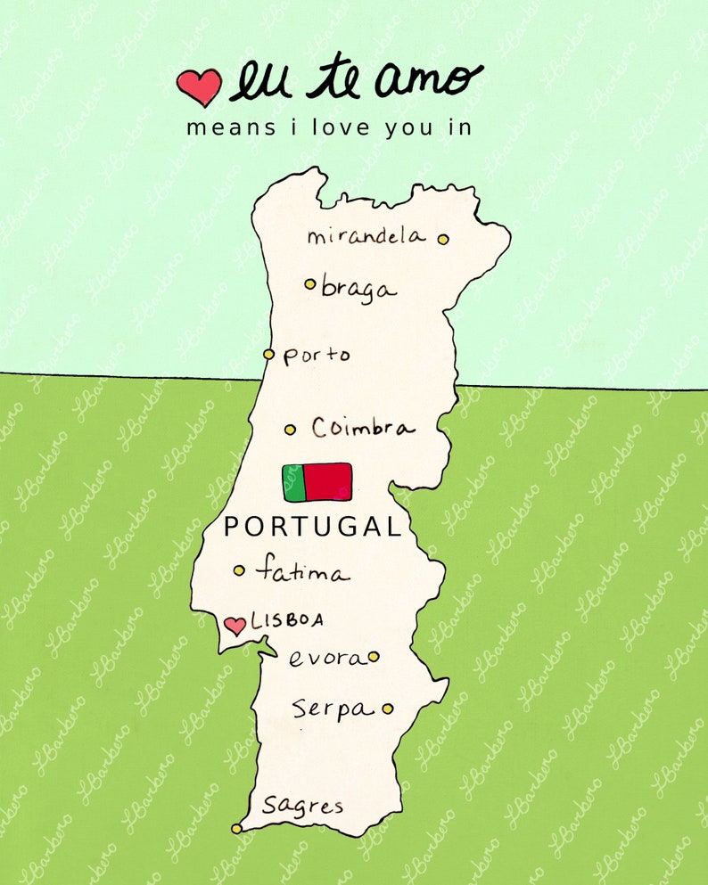 I Love You in Portugal Druckbare Kunst Poster, Portugiesische Karte, Moderne Baby Kinderzimmer Dekor, Europäische Karte, Reise Thema, Digital Bild 6