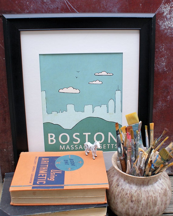 Home Decor Wall Art City Poster // Boston No.1 // Illustration Etsy