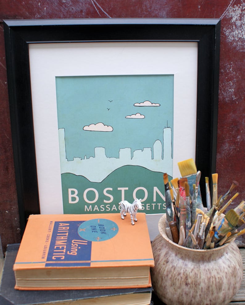 Home Decor Wall Art City Poster // Boston No.1 // Illustration Etsy