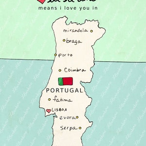 I Love You in Portugal Druckbare Kunst Poster, Portugiesische Karte, Moderne Baby Kinderzimmer Dekor, Europäische Karte, Reise Thema, Digital Bild 2