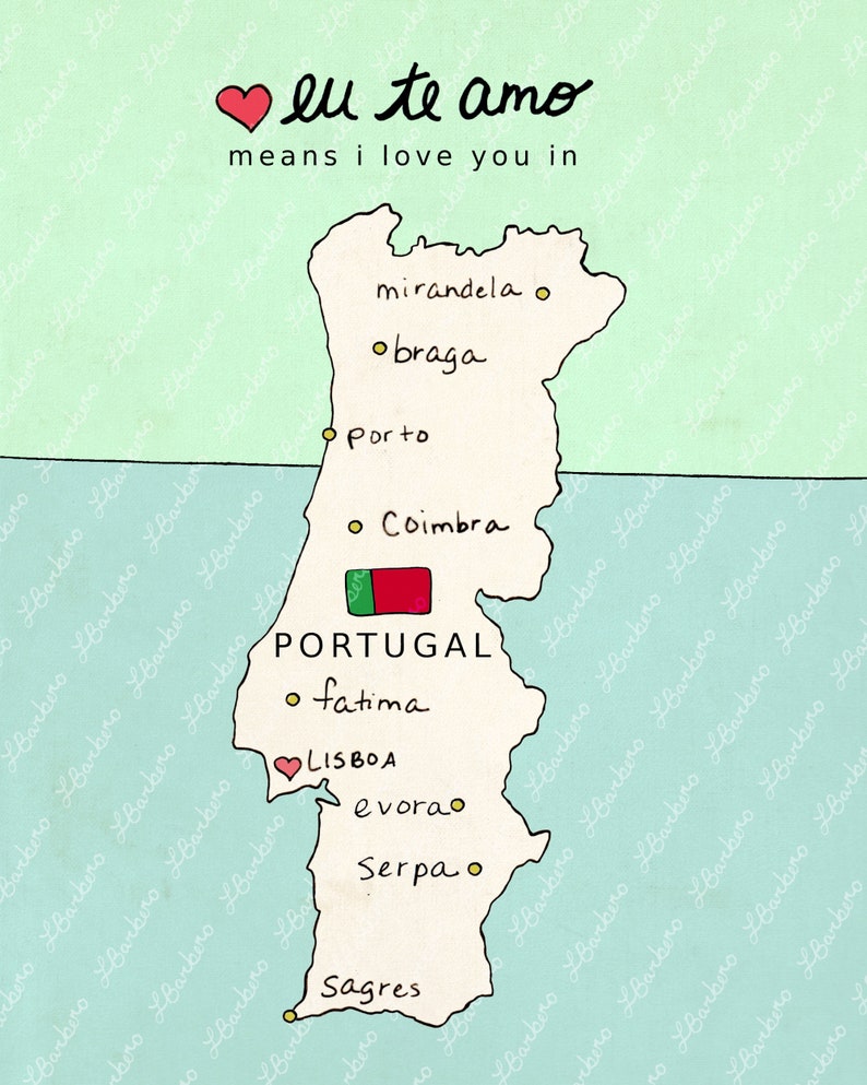 I Love You in Portugal Druckbare Kunst Poster, Portugiesische Karte, Moderne Baby Kinderzimmer Dekor, Europäische Karte, Reise Thema, Digital Bild 2