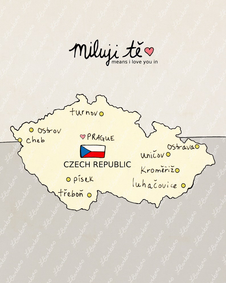 I Love You in Czech Republic // Printable Download Art Print, Map, Giclee, Modern Baby Nursery Decor, Eastern European Travel Theme, Digital image 6