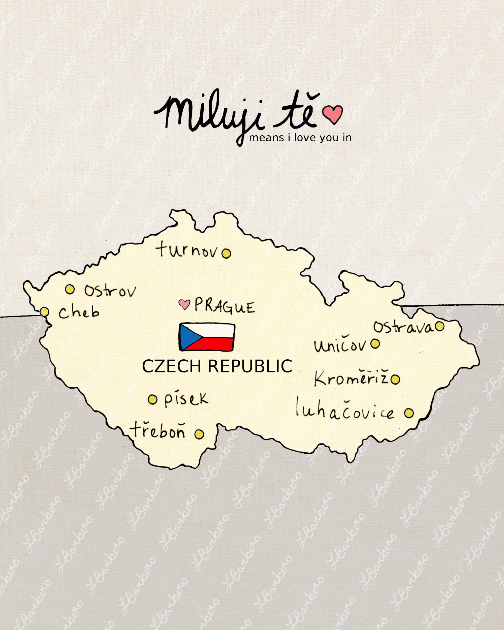I Love You in Czech Republic // Printable Download Art Print, Map