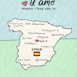 I Love You in Spain // Printable Download Print, Spanish Map, Art Poster, Travel Theme, Poster Print, Nursery Art, Spanish, Country Maps image 7