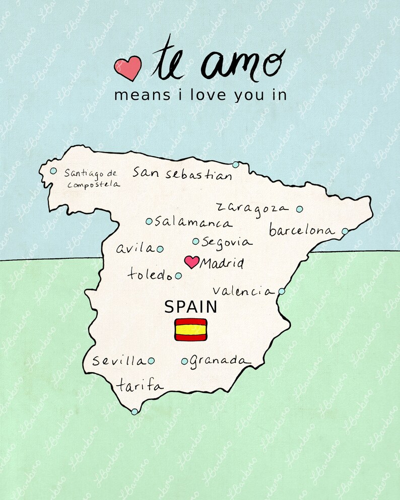 I Love You in Spain // Printable Download Print, Spanish Map, Art Poster, Travel Theme, Poster Print, Nursery Art, Spanish, Country Maps image 7