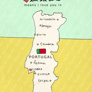 I Love You in Portugal Druckbare Kunst Poster, Portugiesische Karte, Moderne Baby Kinderzimmer Dekor, Europäische Karte, Reise Thema, Digital Bild 4