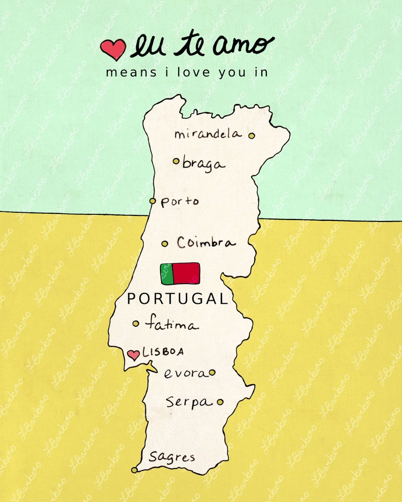 I Love You in Portugal Druckbare Kunst Poster, Portugiesische Karte, Moderne Baby Kinderzimmer Dekor, Europäische Karte, Reise Thema, Digital Bild 4