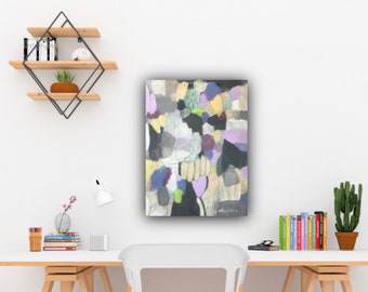 Brass and Bone // Abstract Painting, Colorful Original Modern Art, Acrylic on Canvas, Purple, Yellow, Free US Shipping, Lisa Barbero