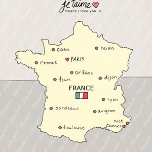 I Love You in France // French Map, Printable Download Poster, Modern Baby Girl Pink Nursery Decor, European Travel Theme, Digital Print image 6