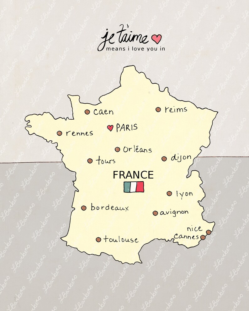 I Love You in France // French Map, Printable Download Poster, Modern Baby Girl Pink Nursery Decor, European Travel Theme, Digital Print image 6