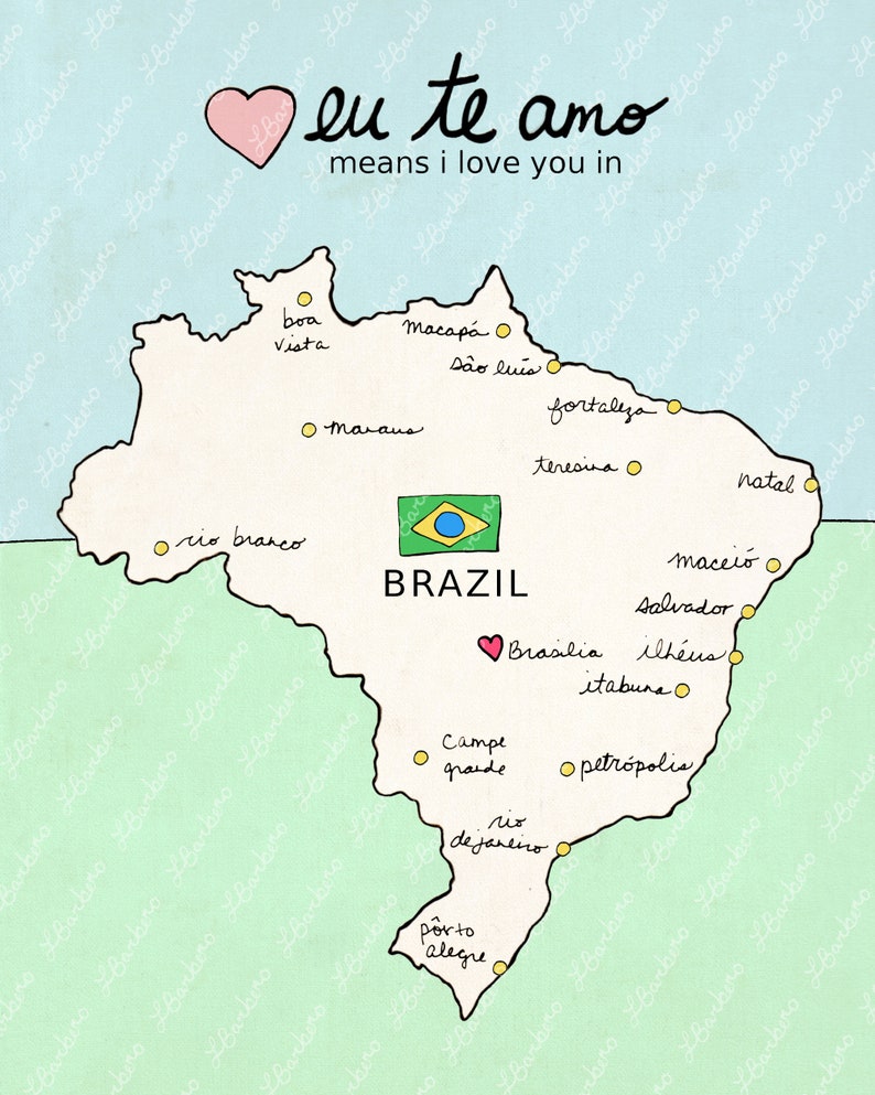 I Love You in Brazil // Printable Download, Digital Print, Travel Nursery Art, Map, Chart, Children Decor, Romantic Poster, Digital, Giclee imagem 7