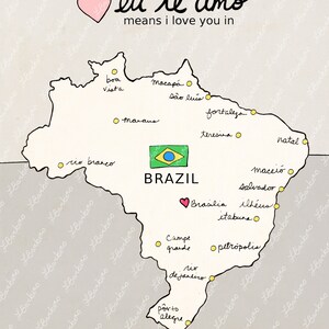 I Love You in Brazil // Printable Download, Digital Print, Travel Nursery Art, Map, Chart, Children Decor, Romantic Poster, Digital, Giclee imagem 6