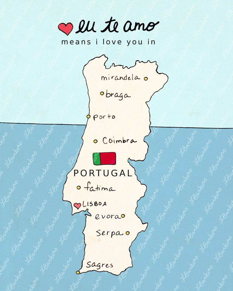 I Love You in Portugal Druckbare Kunst Poster, Portugiesische Karte, Moderne Baby Kinderzimmer Dekor, Europäische Karte, Reise Thema, Digital Bild 3