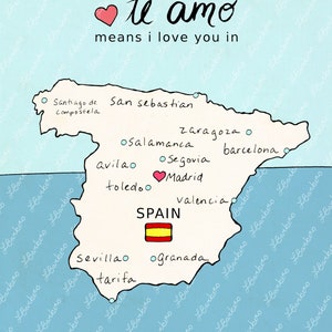 I Love You in Spain // Printable Download Print, Spanish Map, Art Poster, Travel Theme, Poster Print, Nursery Art, Spanish, Country Maps image 3