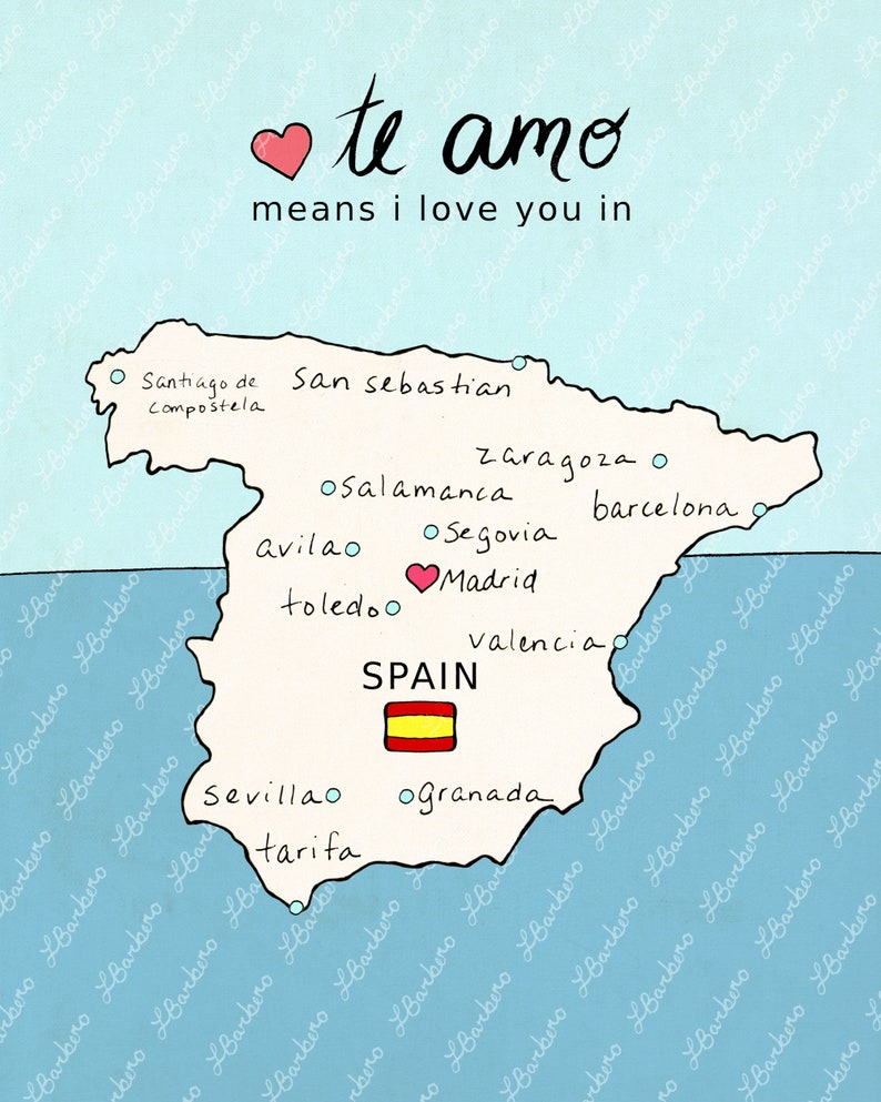 I Love You in Spain // Printable Download Print, Spanish Map, Art Poster, Travel Theme, Poster Print, Nursery Art, Spanish, Country Maps image 3