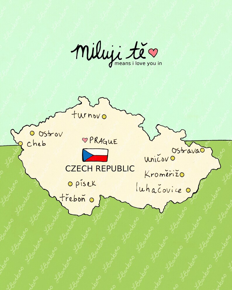 I Love You in Czech Republic // Printable Download Art Print, Map, Giclee, Modern Baby Nursery Decor, Eastern European Travel Theme, Digital image 5