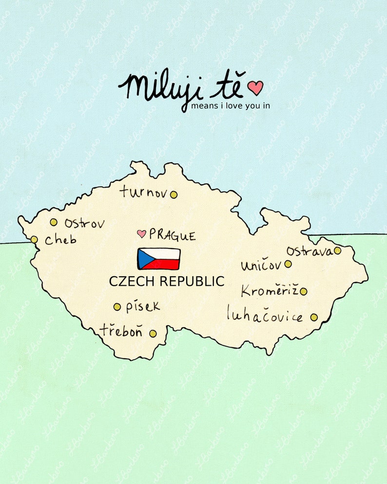 I Love You in Czech Republic // Printable Download Art Print, Map, Giclee, Modern Baby Nursery Decor, Eastern European Travel Theme, Digital image 7