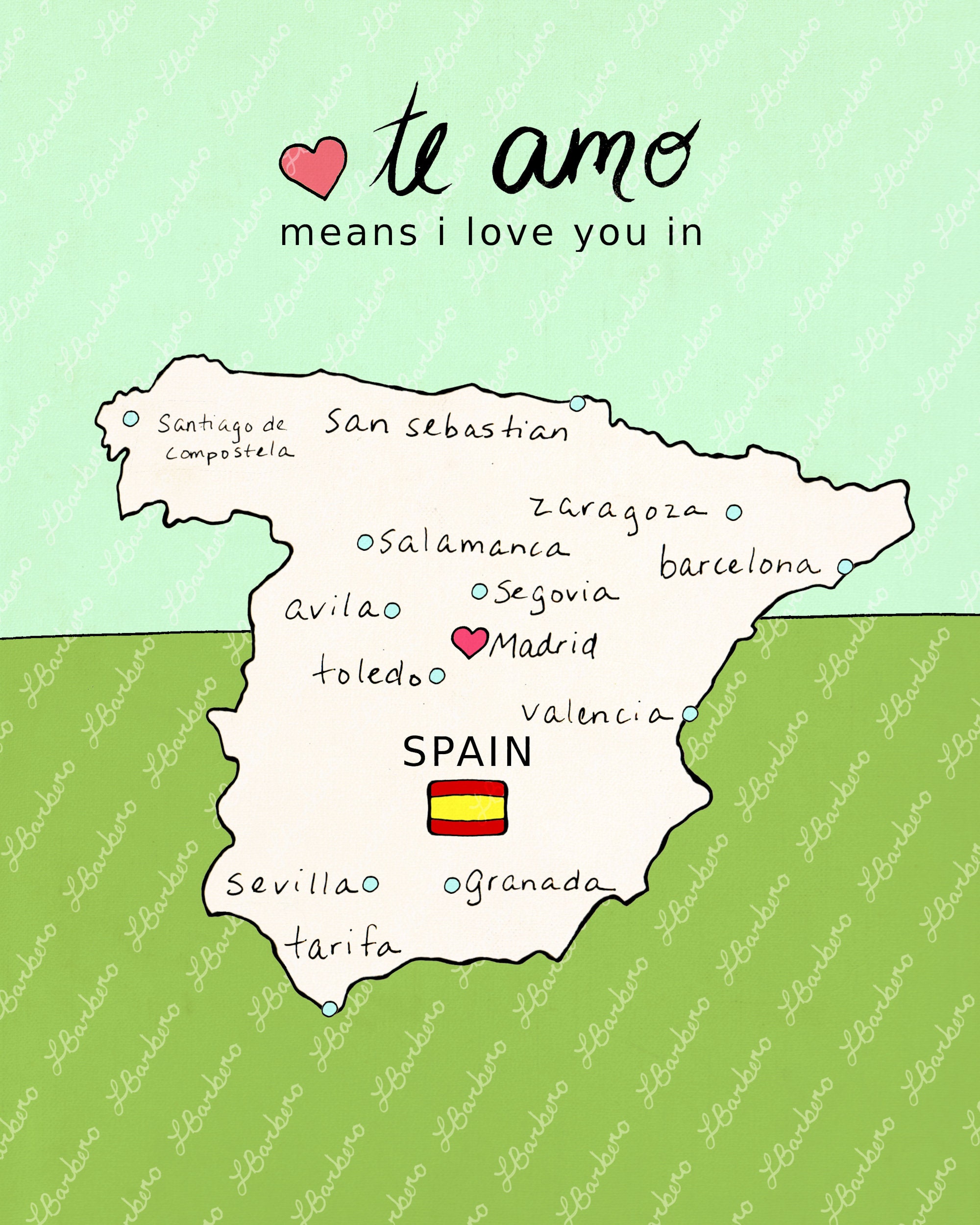 I Love You in Spain // Printable Download Print Spanish Map - Etsy