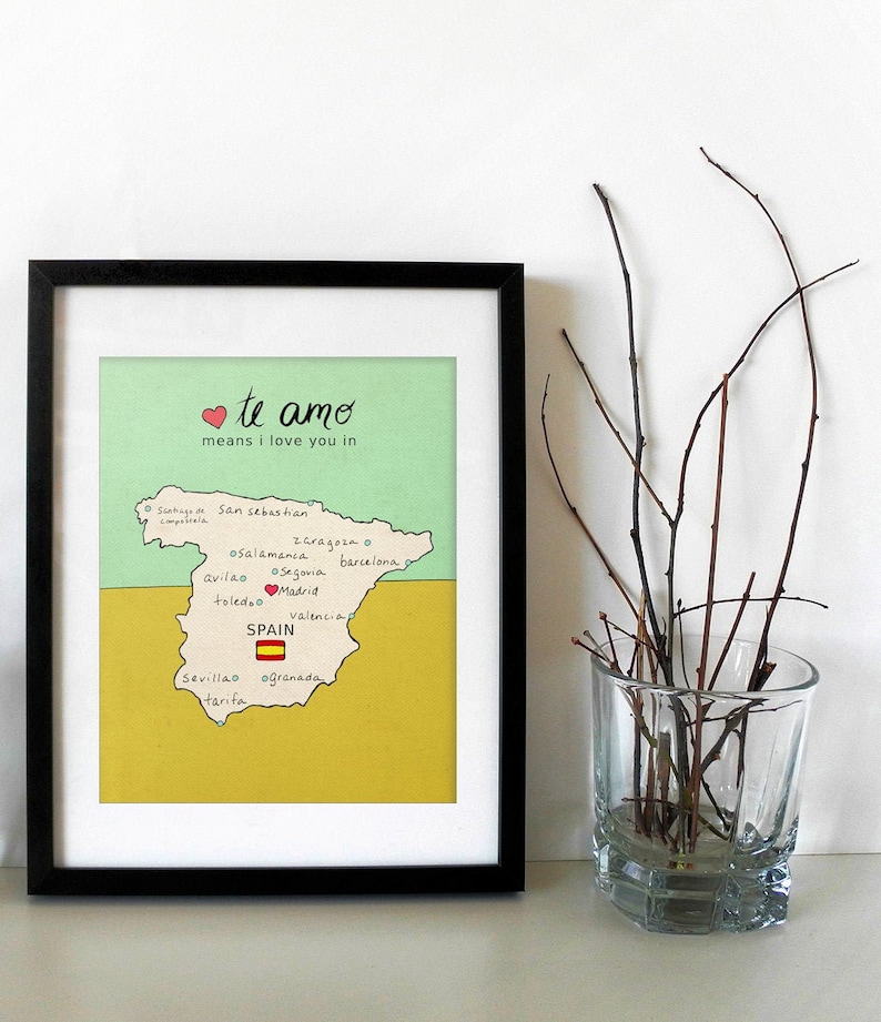 I Love You in Spain // Printable Download Print, Spanish Map, Art Poster, Travel Theme, Poster Print, Nursery Art, Spanish, Country Maps image 1