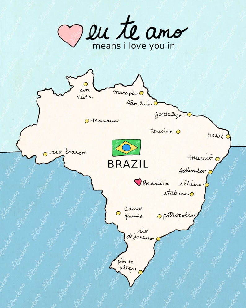 I Love You in Brazil // Printable Download, Digital Print, Travel Nursery Art, Map, Chart, Children Decor, Romantic Poster, Digital, Giclee imagem 3