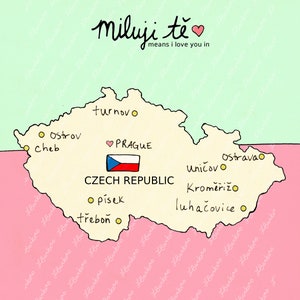 I Love You in Czech Republic // Printable Download Art Print, Map, Giclee, Modern Baby Nursery Decor, Eastern European Travel Theme, Digital image 4