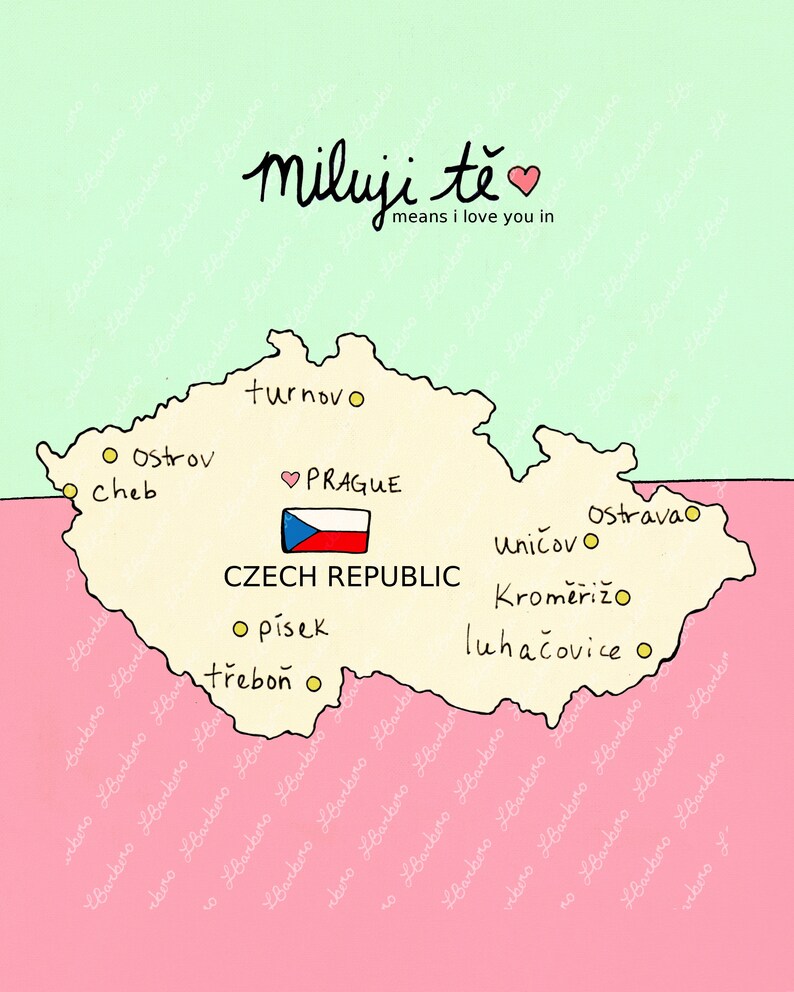 I Love You in Czech Republic // Printable Download Art Print, Map, Giclee, Modern Baby Nursery Decor, Eastern European Travel Theme, Digital image 4