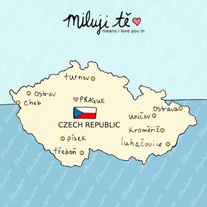 I Love You in Czech Republic // Printable Download Art Print, Map, Giclee, Modern Baby Nursery Decor, Eastern European Travel Theme, Digital image 2