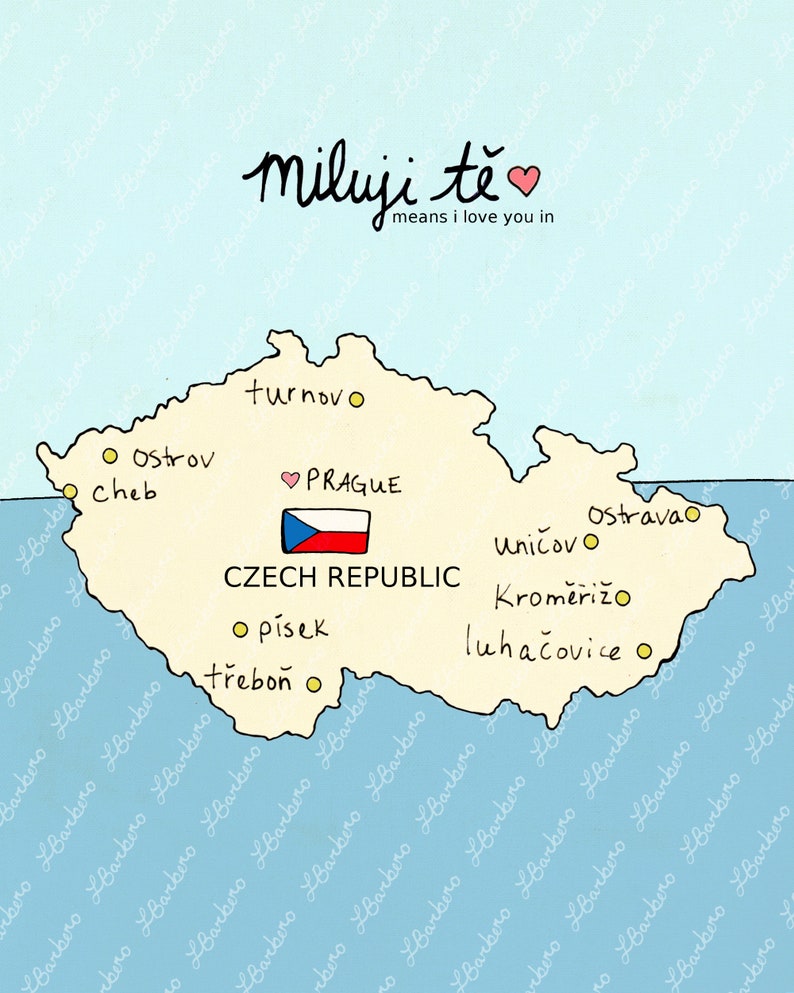 I Love You in Czech Republic // Printable Download Art Print, Map, Giclee, Modern Baby Nursery Decor, Eastern European Travel Theme, Digital image 2