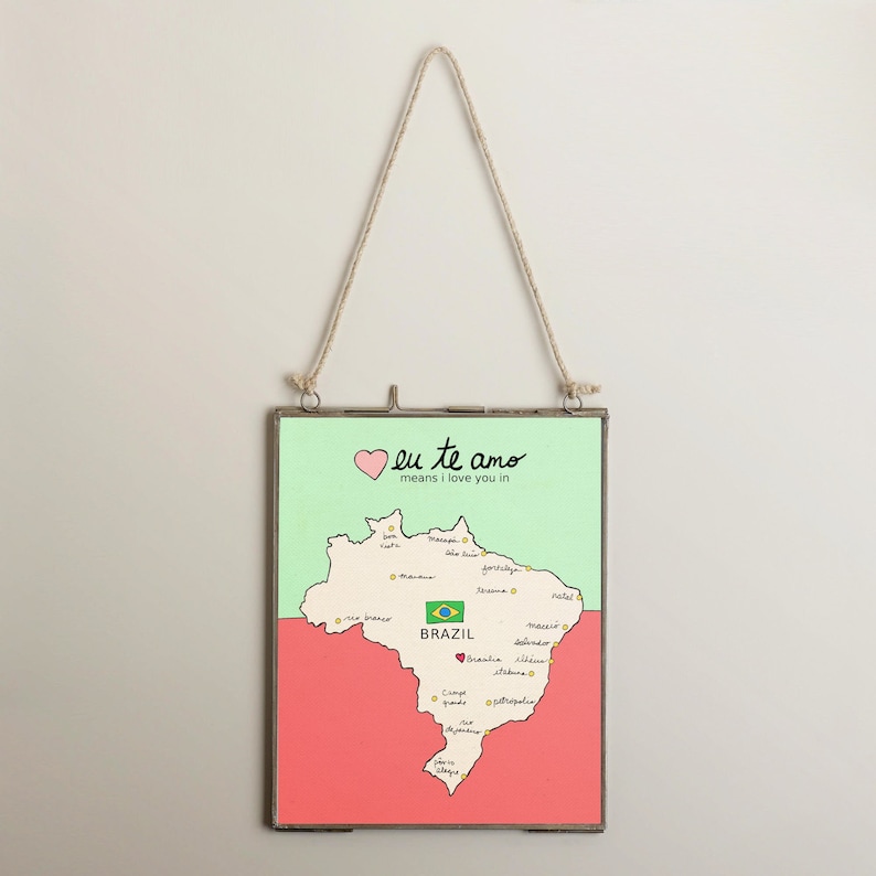 I Love You in Brazil // Printable Download, Digital Print, Travel Nursery Art, Map, Chart, Children Decor, Romantic Poster, Digital, Giclee imagem 1