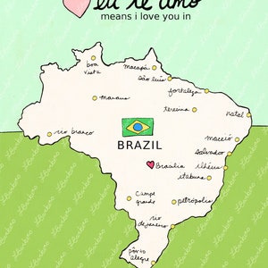 I Love You in Brazil // Printable Download, Digital Print, Travel Nursery Art, Map, Chart, Children Decor, Romantic Poster, Digital, Giclee imagem 5