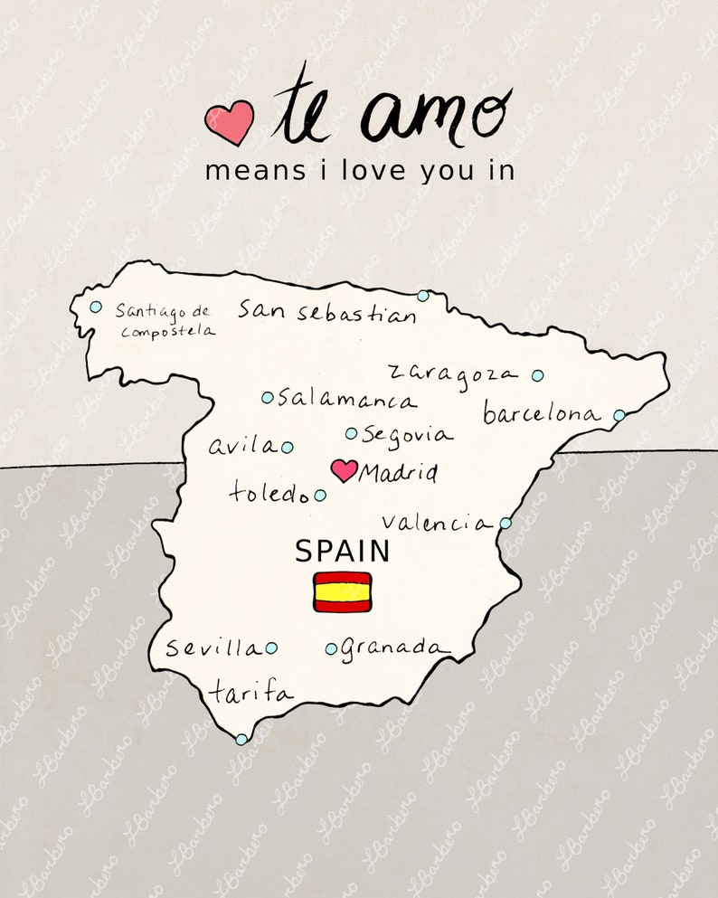 I Love You in Spain // Printable Download Print, Spanish Map, Art Poster, Travel Theme, Poster Print, Nursery Art, Spanish, Country Maps image 6