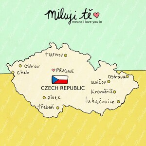 I Love You in Czech Republic // Printable Download Art Print, Map, Giclee, Modern Baby Nursery Decor, Eastern European Travel Theme, Digital image 3