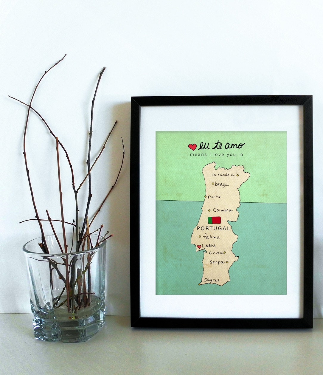I Love You in Portugal // Typographic Poster Portuguese Map Etsy
