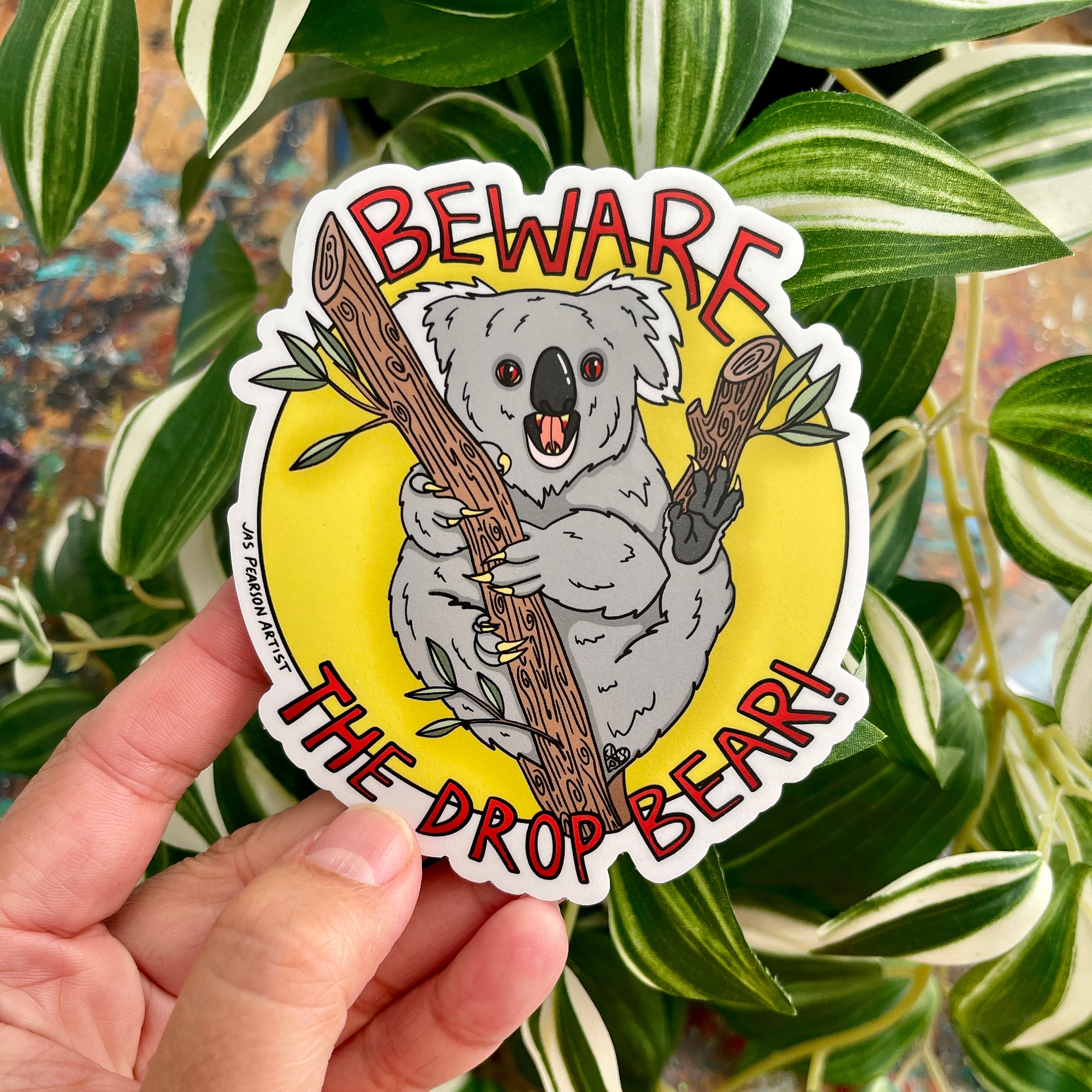 Sottobicchiere Divertente Beware Crazy Koala Man - Tappetino Per Bevande 9x9 Cm, Finitura Lucida, Regalo Originale