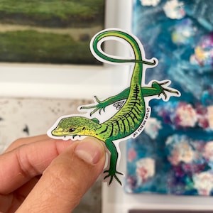 Vinylsticker groene boommonitor hagedis
