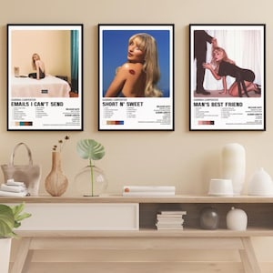 Sabrina Carpenter 3-Album Poster Bundle – Emails I Can’t Send, Short n’ Sweet, Man’s Best Friend, Digital Download Wall Art, Fan Gift, Merch
