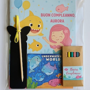 Personalisiertes Kindergeburtstagsset - Malheft + Puzzle + Buntstifte + Zauberkarte