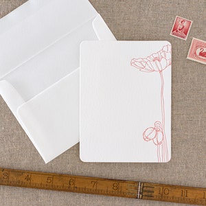 Set of 10 poppy letterpress note cards || Medium size - Flat - White paper - matching Envelopes