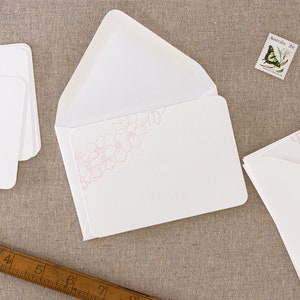 Set of 10 letterpress blossom note cards Small size Flat White paper matching Envelopes image 2